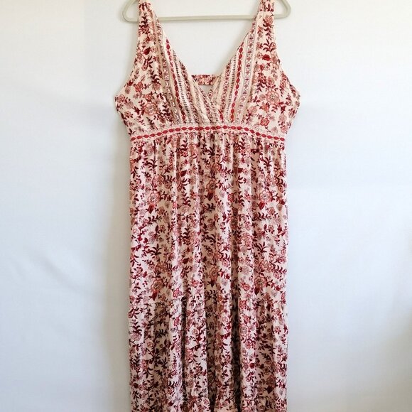 Vintage Angie Womens Cream Red Floral Print Sunset Bloom Maxi Dress Size 1X - Picture 1 of 6